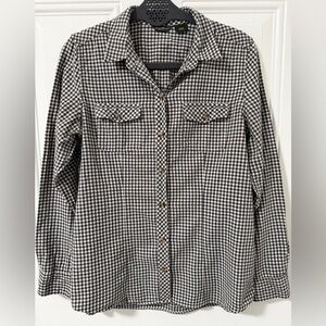 Eddie Bauer Women’s Medium Black White Gingham Button Up Shirt Cotton